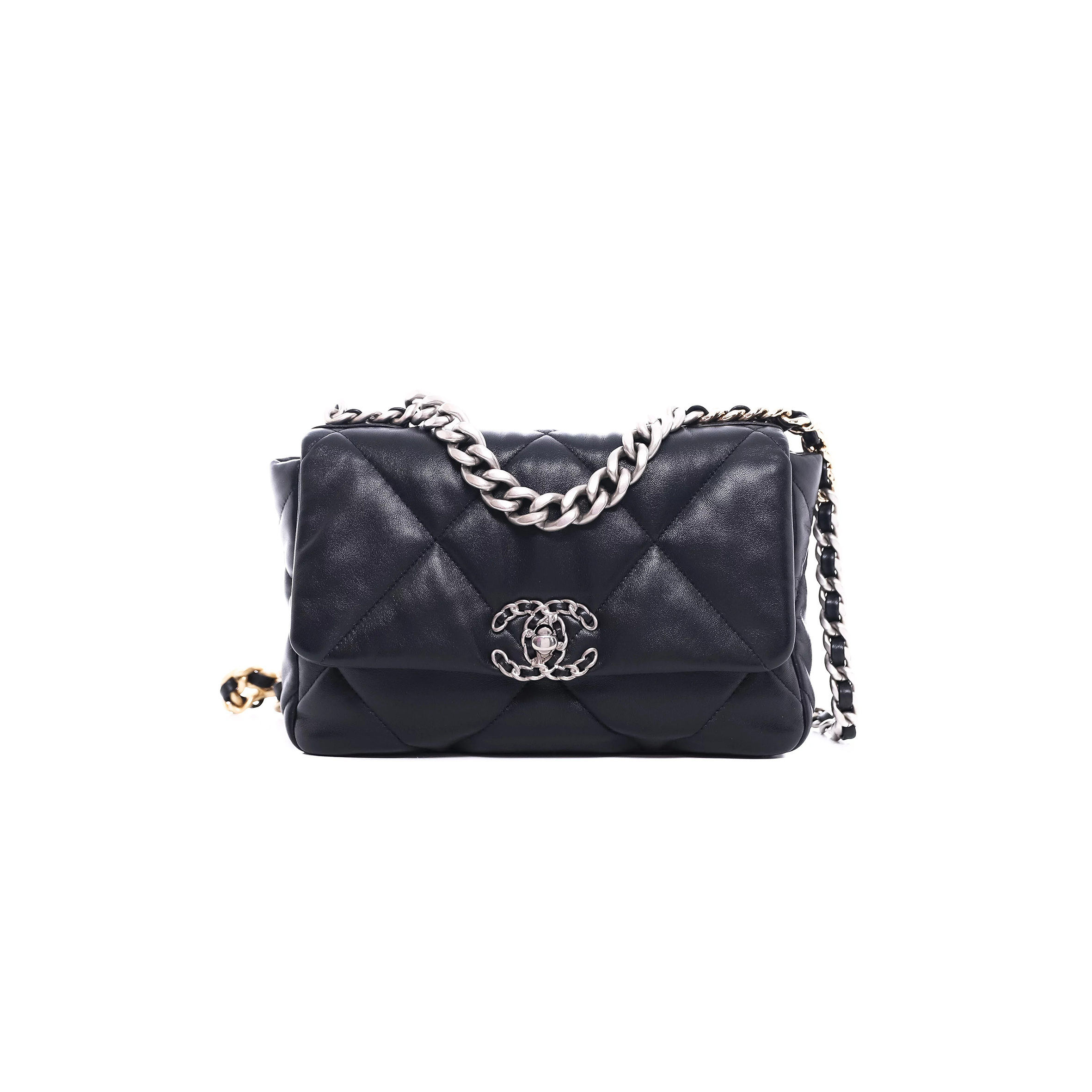 CHANEL 19 FLAP BAG BLACK LAMBSKIN MIXED HARDWARE AS1160 (26*16*9cm)